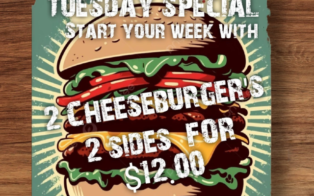 
<span>2 for $12.00  cheeseburger fries </span>
